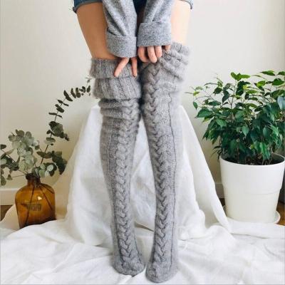 China New design sporty high quality thick thigh high wool cashmere top women pink thongs pink winter sexy knee high knitted long socks for women for sale