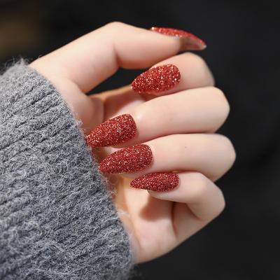 China Easy Apply Natural Ballerina Coffin Coffin Fake Nails Detachable Gradient Press On Nails Shiny Flash Diamond Fake Nails Sequin Nails for sale