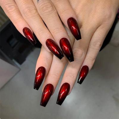 China Easy Apply Long For Press On Nail 24pcs French False Nail Tips Full Cover False Finger Red Gradient Nails for sale