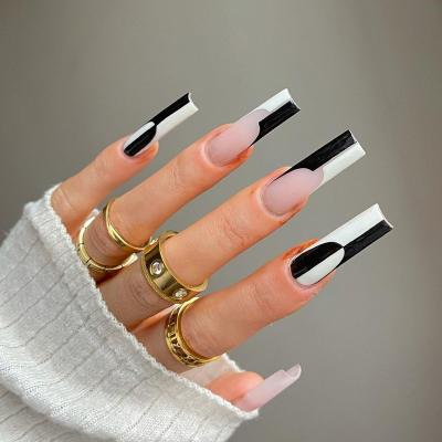 China Easy Apply 2021 Best Square Selling Artificial Nails Coffin Fake Nails Europe America White Black Press On Nails for sale