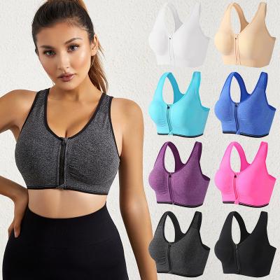 China High Quality Breathable Fitness Support Polyester Adjustable Front Zipper Sports Bra For Women for sale