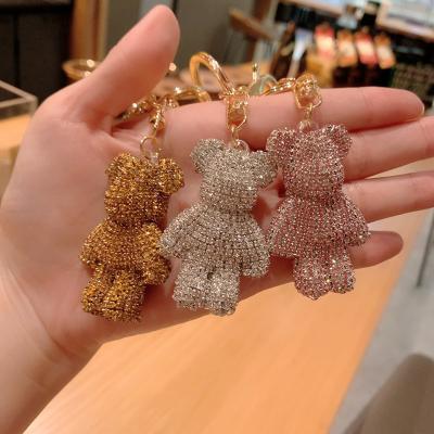 China New Outdoor Camping Rhinestone Cartoon Bear Key Chain Glitter Bear Key Chain Bling Pendant Bag Accessories for sale