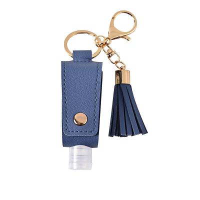 China New Style PU Key Chain Ring With Tassel Empty Leakproof 30ml Hand Sanitizer Charm Leather Holder Key Chain for sale