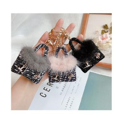 China Manufacturer Wholesale Luxury 3d Mini Mink Fur Fashion Handbag Keychain Promotional Gift With Car Chain Charter Craft Key Chain for sale