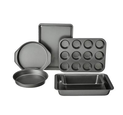 China Durable Carbon Steel Non-Stick Bakeware Black Baking Sets For Cake Pan Baking Pans Harden Mold Carbon Steel Baking Pan for sale