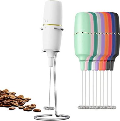 China Sustainable Milk Frother Mini Electric Foamer Coffee Frother Handheld With Stainless Steel Stand for sale