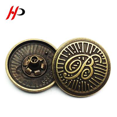 China Personalized dry cleaning classic 20MM logo brand metal snap type engraved metal buttons for clothes for sale