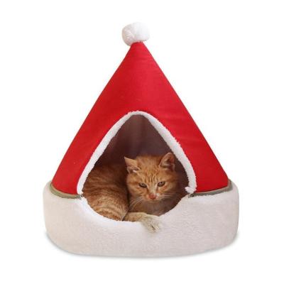 China New Sustainable Design Fashion Cute Christmas Soft Hat Shape Cat Cave Bed Pet Bed Eco-Friendly for sale