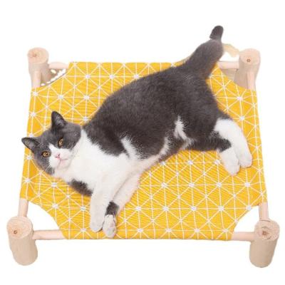 China Easy Fix Cooling Wood And Canvas Moisture Proof Washable Square Shape Removable Cat Bed Camping for sale