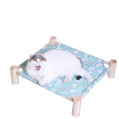 China Cute Removable Cooling Wood And Canvas Easy Cooling Fix Small Brief Breathable Hanging Cat Bed for sale