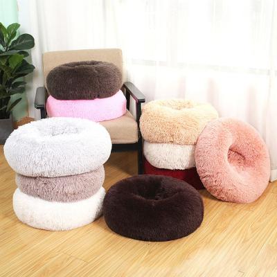 China Hot Selling Good Quality Soft Comfortable Long Multicolor Plush Pet Heating Round Luxury Round Bed for sale