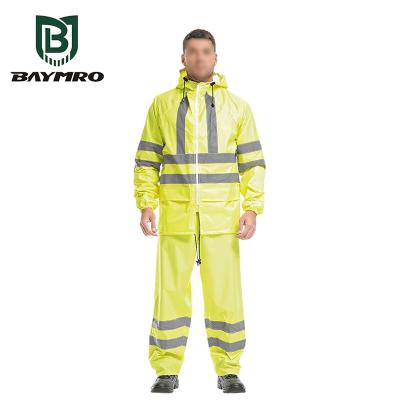 China 100% Waterproof Warning High Reflective Raincoat Fluorescent Coated Chemical Fiber Construction Sanitation Traffic Raincoat for sale