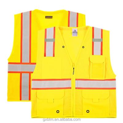 China High Visibility Customized Logo Front Zipper Cheap Safety Vest 100% Polyester High Visibility Reflective Vest for sale