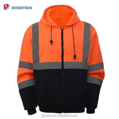 China High Visibility Wholesale ANSI Class 3 Jacket Two Tone Black Bottom Hoodie Hi Vis Reflective Safety Hooded Sweatshirt With Zipper for sale