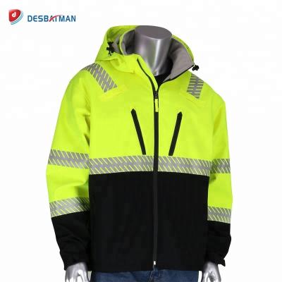 China Colorful Water Proof Matches Customized Polyester Safety Work Raincoat Vis Lime Reflective Jacket With Waterproof Hi Pockets for sale