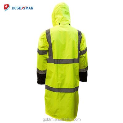 China Bachelor Rainwear Custom 100% Polyester Safety Raincoat Waterproof Hi Strength Man Reflective Safety Rain Wear With Hood Construction Rain Coat for sale