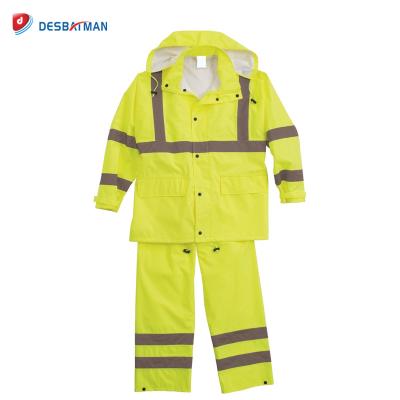 China Water Proof Men's Hi Vis Lime Waterproof Rainsuit Reflective Safety Work Jacket Raincoat for sale