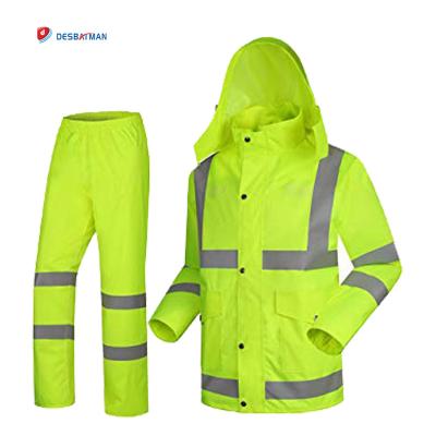 China Reflective Jacket Hi Vis Safety Motorcycle Raincoat Hooded Waterproof Rainwear High Visibility Water Proof Safety Raincoat for sale