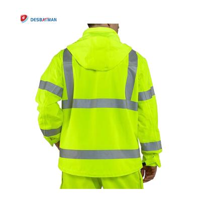 China Wholesale Adult Yellow Class 2 High Safety Hi Vis Vis Windproof Hooded Waterproof Raincoat With Reflective Stripes for sale