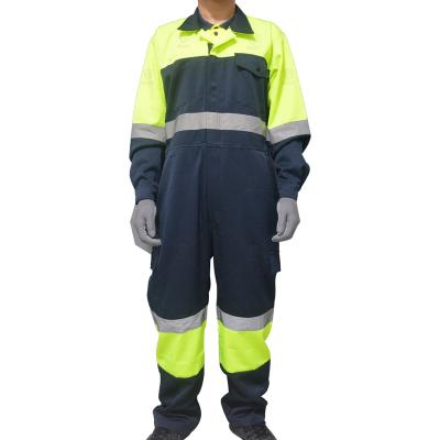 China High Visibility Construction Fire Proof Work Use FR Safety Finish Anti-Static Coverall For Oil And Gas With Reflector for sale