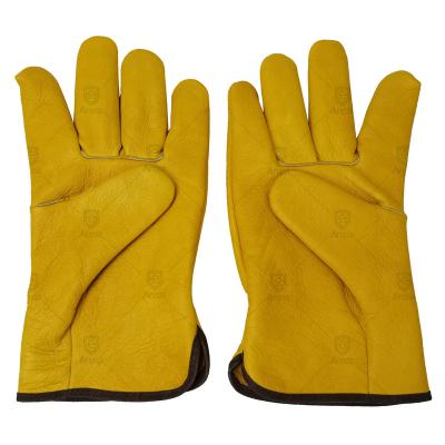 China Customized Cow Leather Top Layer Since Grade Wear-Resistant To Protective Work Safety Yellow Work Gloves For Construction Site for sale