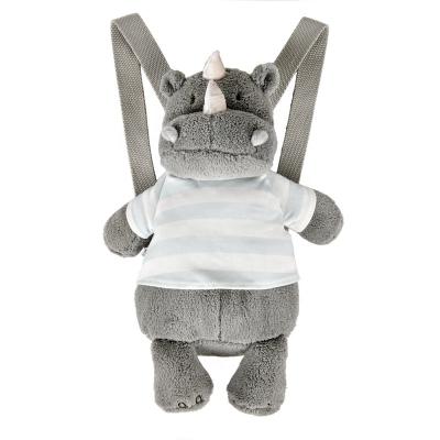 China Cool Soft Cute Furry Fabric Plush Unicorn Hippo Gray Animals Backpack Bag For Kids for sale