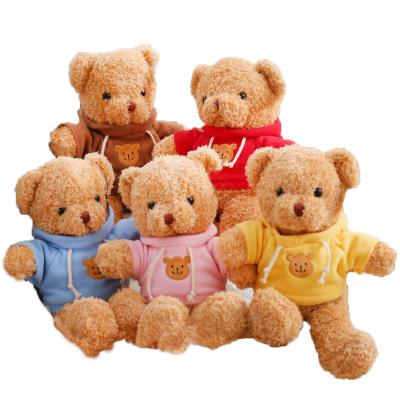 China LOW MOQ custom LOGO printed soft stuffed soft teddy bear soft mascot company fabric toy plush brown with hoodies for sale