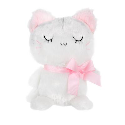 China hot sales soft cute smile fabric supplier kawaii white cat with bow animal soft animal stuffed plush toys for sale