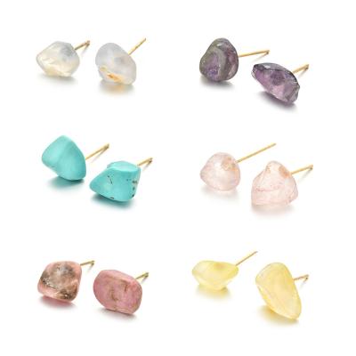 China Vintage Fashion 6 Colors Natural Crushed Stone Mini Healing Crystal Dangling Earring Small Stud Statement Earrings for sale