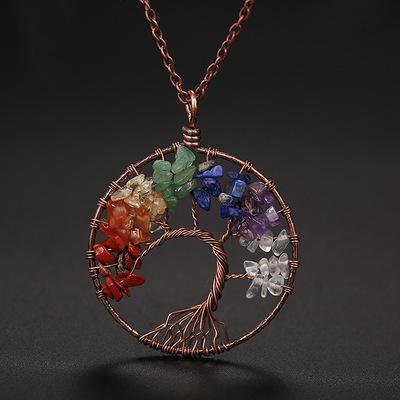 China Natural New Romantic 7 Chakra Quartz Stone Tree Of Life Pendulum Necklace Women Healing Crystal Necklaces Pendants Reiki Jewelry for sale