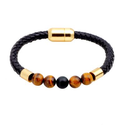 China Magnetic Copper Agate Tiger Eye Stone Leather BOHEMIA New Fashion Personality Buckle Bracelet Color Bracelet for sale