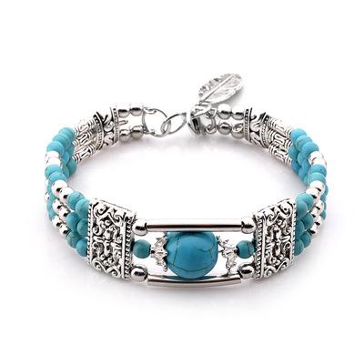 China BOHEMIA Turquoise Popular Steel Beaded Bracelet Style Woman Bohemian Jewelry for sale