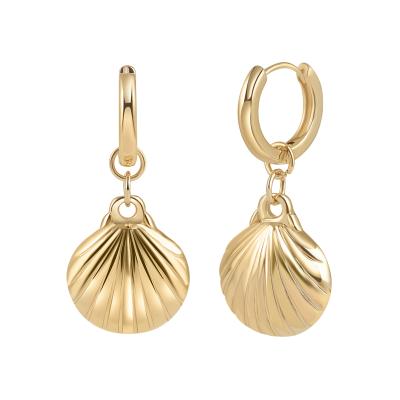 China TRENDY NUORO Shape Huggie Circle Earrings 14K Gold Plated Tiny Boho Beach Simple Delicate Jewelry Clam Shell Cross Dangle Drop Earring for sale