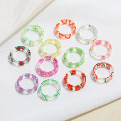 China Colorful Ring Fruit Acrylic Resin Ring New Design Cute Transparent Resin Korean Summer FASHIONABLE Fashion for sale