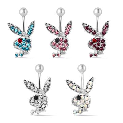 China FASHIONABLE NUORO 1 Piece Fashion Silver Color Stainless Steel Belly Button Ring Rabbit CZ Crystal Cute Bunny Belly Button Rings for sale