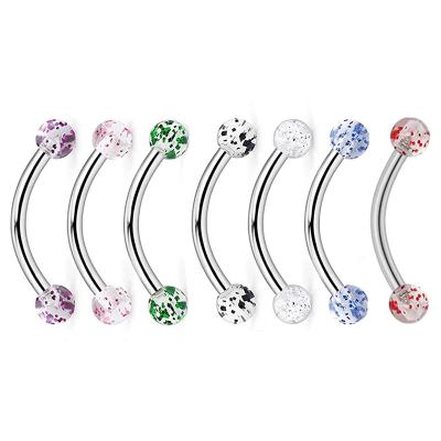 China NUORO FASHIONABLE Fashion Ball Stainless Steel Bar Eyebrow Rings Colorful Acrylic Curved Tragus Piercing for sale