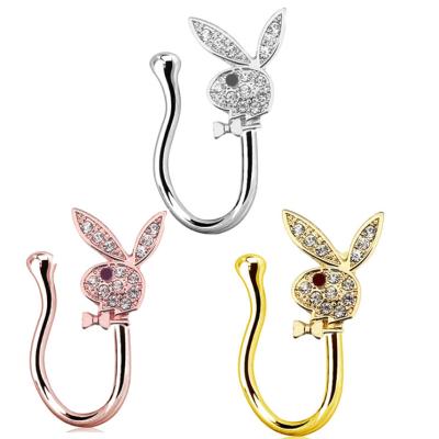 China Cute Creative Brass NUORO CLASSIC CZ Paved Rabbit Nose Ring With Women U Shape Bunny Nose Cuffs Non Piercing for sale