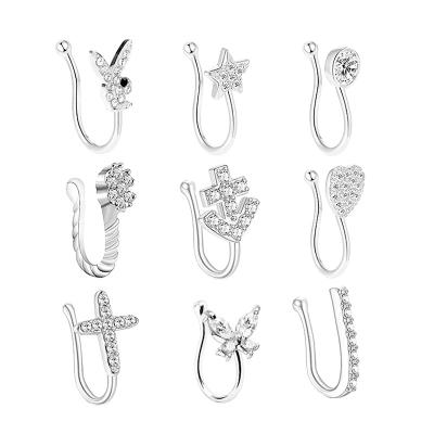 China CLASSIC Nose Ring With Women Non de NUORO 9Pcs/Set Crystal Butterfly Star Africa Fake Piercing Bunny Nose Cuffs for sale