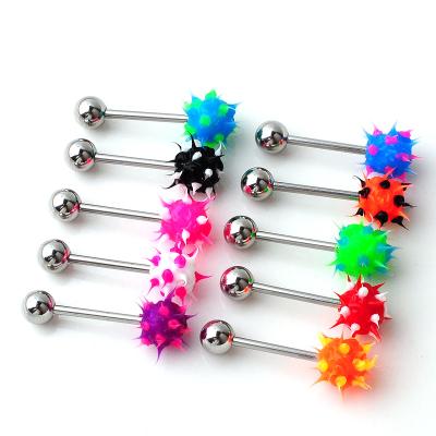 China NUORO CLASSIC Colorful Silicone Spike Ball Straight Tongue Nipple Ring Piercing For Women Man Gift Soft Silicone Tongue Piercing for sale