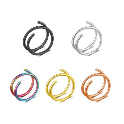 China Gold NUORO Double Hoop Spiral Nose Ring 20 Double Gauge Thin Gold NUORO Nose Piercings Thin Circle Ring for sale