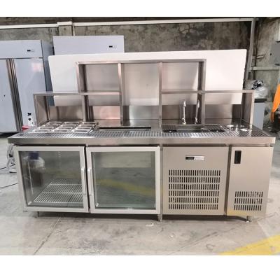 China Single-temperature Guangzhou factory customized 2.4m (8ft) commercial undercounter refrigerator with salad display and wash sink for sale