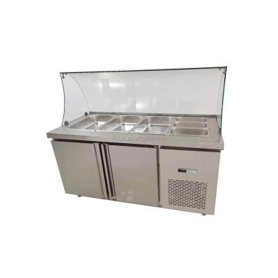 China Single-temperature household or commercial salad bar refrigerator with large stainless steel pans and curved front glass for sale