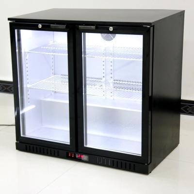 China Single-temperature Double Door Back Bar Cooler 208L Glass Fan Cooling With Black Color for sale