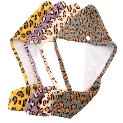 China Compressed Print Leopard Print Microfiber Thickening Microfiber Ladies Hair Cap Towel Head Water-absorbing Hair Drying Towel for sale