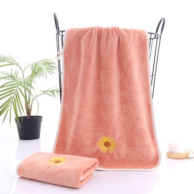 China Child Safe Adult Towel Super Soft 420 Microfiber Thickened Couples Towel Chrysanthemum Embroidery Wash Cloth Absorbent Towel for sale