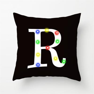 China Anti-Pull Pillow Cases Home Fabric Sofa Square Pillow Case LED 26 Letters Decorative Black White English Super Soft Pillowcase for sale