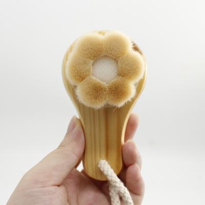 China Cute Facial Wooden Wash Brush Face Clean Brush with Wood Handle Soft Fiber Massage Washing Deep Cleansing Brush for sale