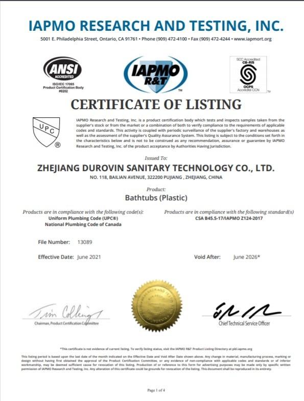 UPC - Zhejiang Durovin Sanitary Technology Co., Ltd.