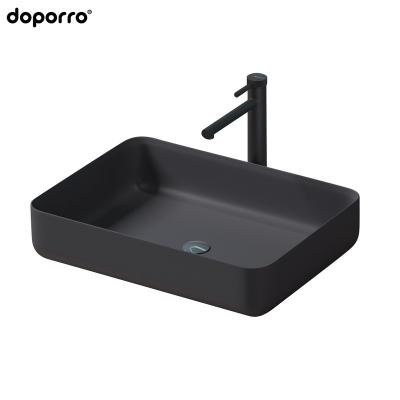 China Doporro OEM/ODM Durable Mineral Countertop Hand Basin Cabinet Bathroom Sink Basin Molded Rectangular Bathroom Washing Single Hole CE for sale