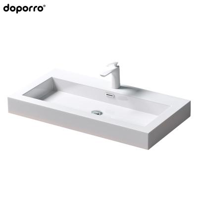 China Small Modern Narrow Freestanding Bathroom Basin Long Lavatory Sink Countertops Sinks Stone Artificial Single Hole Modern Desgin CE for sale